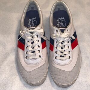 Original Penguin Mens Sz 12 Sneakers White Red/Blue Stripes Canvas Leather